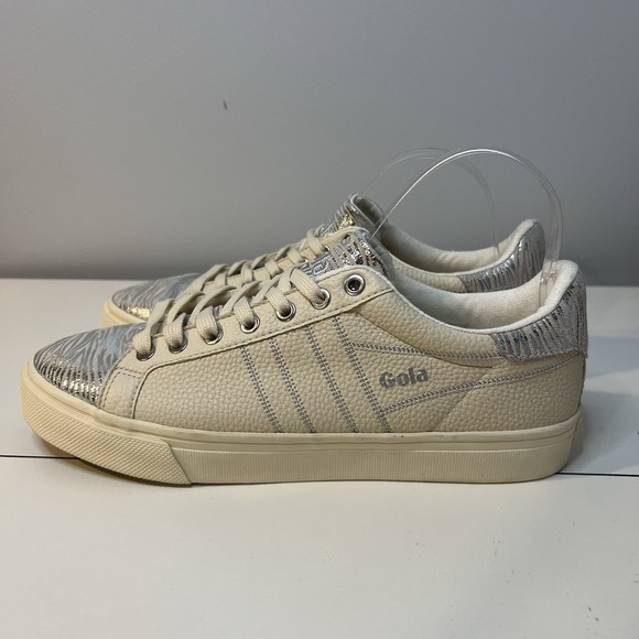 Gola Womens Orchid II Zebra‎ Sneakers Shoes Beige Silver Leather Lace Up Size 10 - Picture 2 of 7